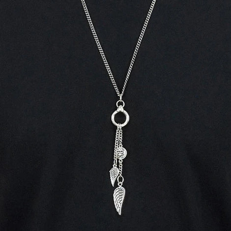 24'' Fine Curb Link Necklace w/5'' Double Wing Drops