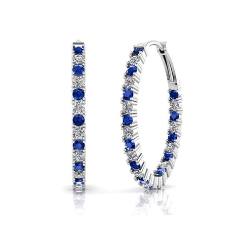 Diamond and Blue Sapphire Hoop Earrings