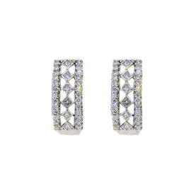 14KT W/G Diamond J-Hoop Earrings