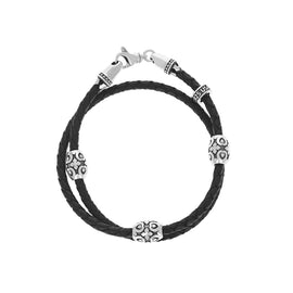 King Baby - Double Wrapped Leather Bracelet with MB Cross Barrel Beads