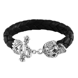 King Baby - Leather Bracelet w/Small Day of the Dead Skull Clasp