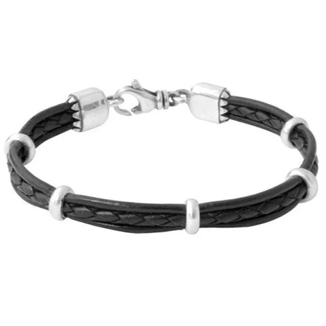 King Baby - Multi Stranded Leather Bracelet with Silver Rondelle Beads