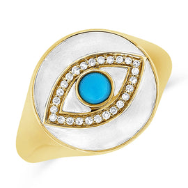 Turquoise, Diamond & Agate Evil Eye Signet Ring