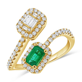 Emerald & Diamond Bypass Ring