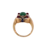 14KT Y/G Cabochon Emerald, Sapphire, & Ruby Ring