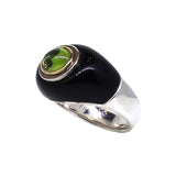 S/S & 18KT Peridot and Onyx Ring