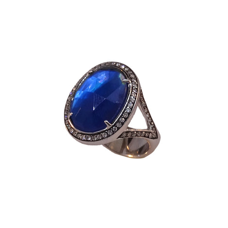 18KT W/G Blue Topaz and Diamond Ring