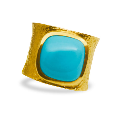 Turquoise Hammered Gold Ring