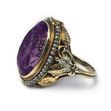 Oval Amethyst with Seed Pearl Halo Ring