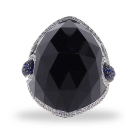 Black Dome Jet Ring with Diamonds and Sapphires