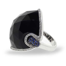 Black Dome Jet Ring with Diamonds and Sapphires