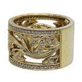 Gold Floral and Diamond Wide Band by Jolie