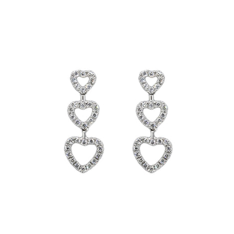 14KT White Gold 3-Heart Diamond Earrings