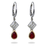 Gold Diamond and Ruby Dangle Earrings