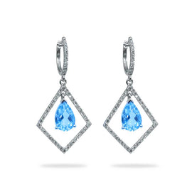 Diamond Triangle Aquamarine Dangle Earrings