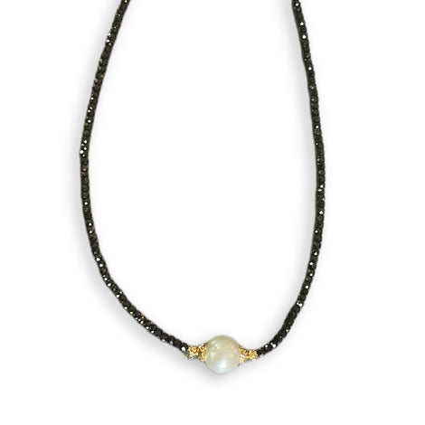 Black Necklace with White Pearl