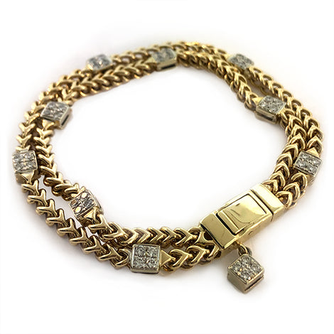 Gold and Diamond Foxtail Station Bracelet