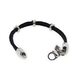 Silver and Black Leather Braided Bracelet