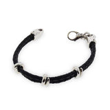 Silver and Black Leather Braided Bracelet