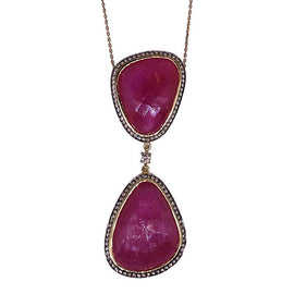 18KT Y/G Ruby Slice and Diamond Necklace