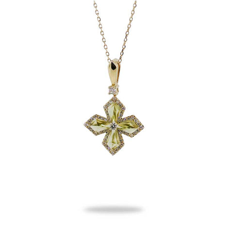 Peridot and Diamond Gold Cross Pendant