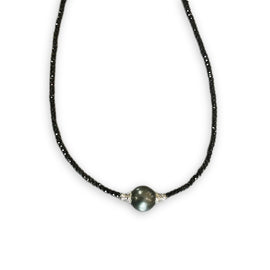 Black Necklace with Gray Pearl