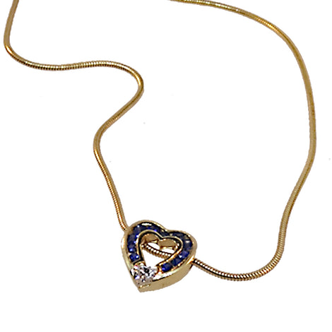 Diamond and Sapphire heart shaped pendant