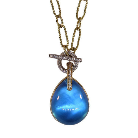 18KT Y/G Cabochon Blue Topaz Necklace