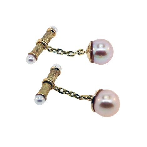 14KT Y/G  Pearl Cufflinks