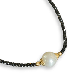 Black Necklace with White Pearl