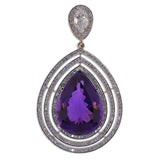 White Gold Natural Amethyst and Diamond Pendant