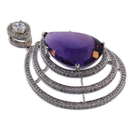 White Gold Natural Amethyst and Diamond Pendant