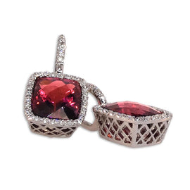 Rubelite Earrings with Diamond Halo
