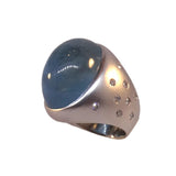 18kt White Gold Cabochon Aquamarine and Diamond Ring
