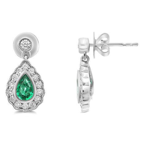 Pear Shape Emerald Halo Earrings