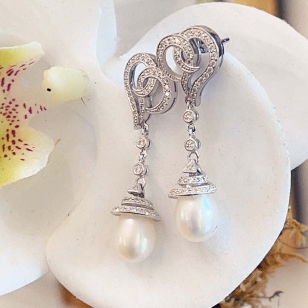 Pearl Drop Post Dangle Earrings - Image 2