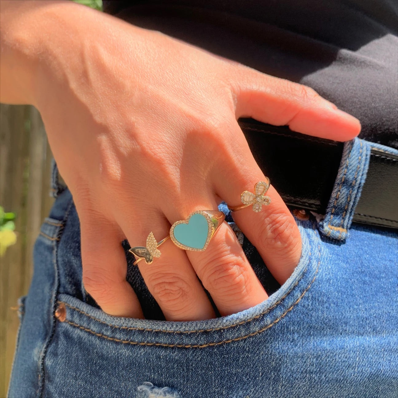 Turquoise & Diamond Heart Ring - Image 2