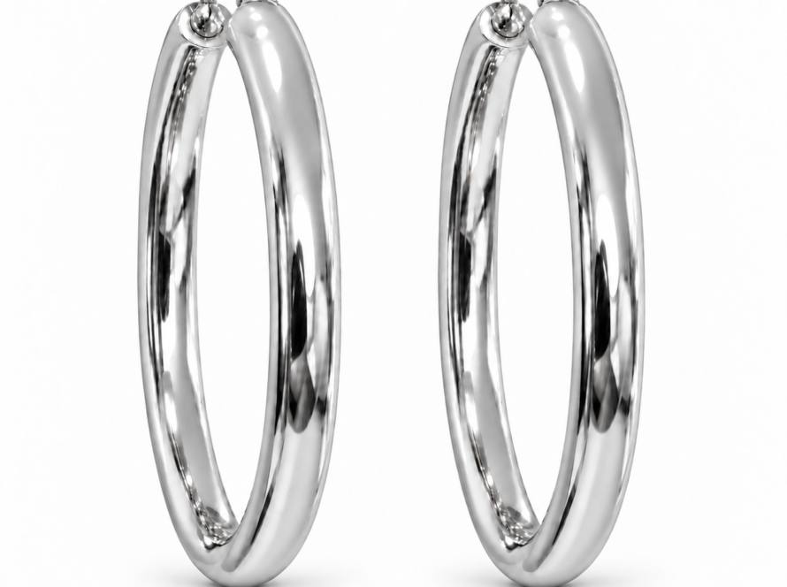 14K White Gold Hoop Earrings