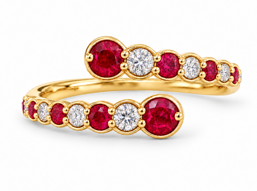 Ruby & Diamond Bypass Ring